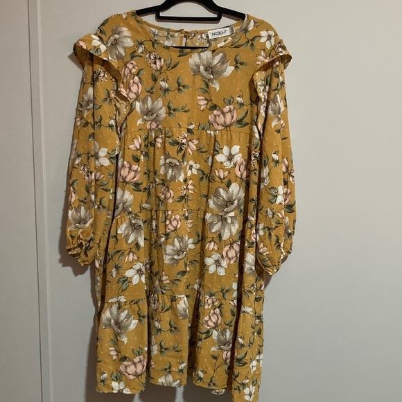 Accents Dresses & Skirts - Floral Long Sleeve Dress in Mustard by